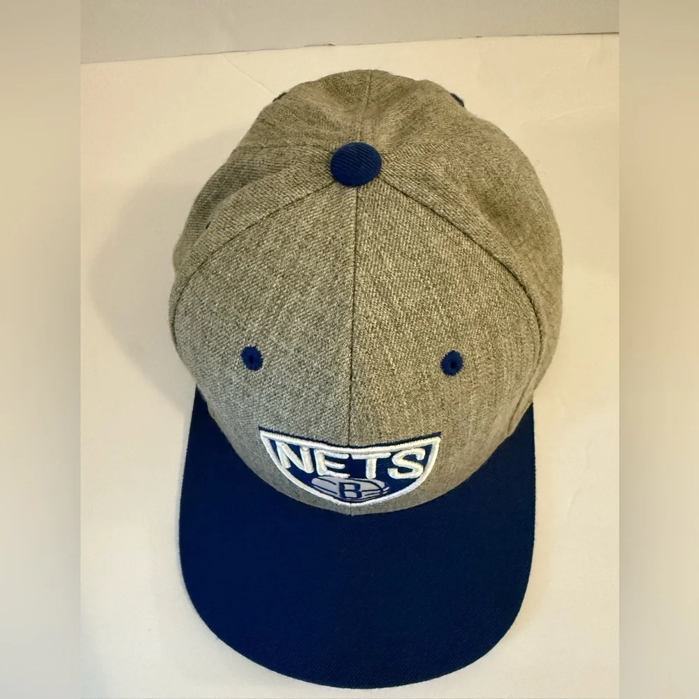 Mitchell & Ness Brooklyn Nets Fitted Hat 7 1/2 Grey Blue NBA‎ Flat Brim Cap
